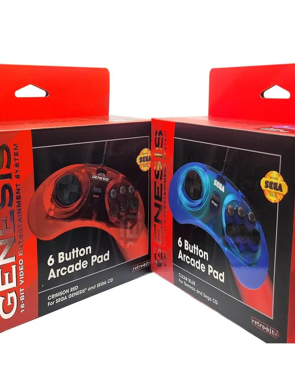 1x Red and 1 Blue Retro-Bit Official Sega Genesis Controllers
